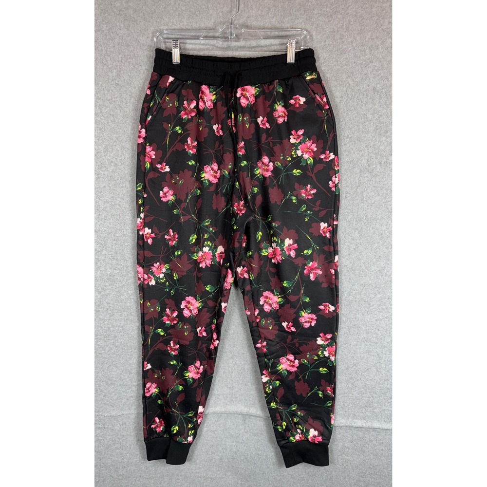 Adore Me Jogger Pants Womens Medium Black‎ Pink Floral Lounge Activewear Stretch